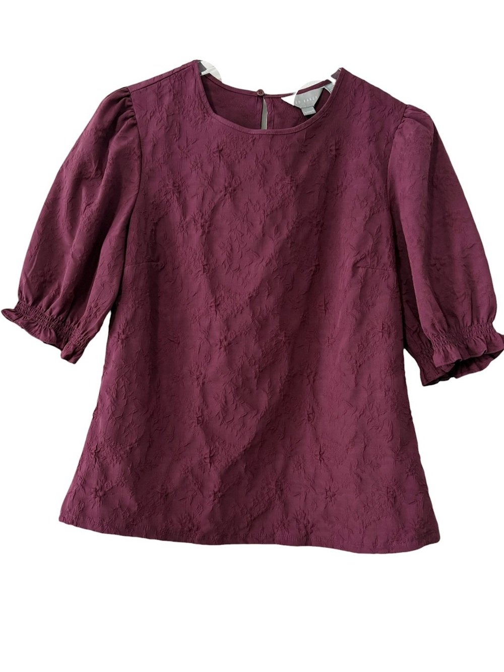 Ted Baker Textured Puff Sleeve Top Merlot Plum Size Small